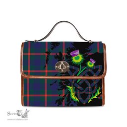 ScotsTee Shop Scottish Agnew Modern Clan Tartan Canvas Bag Celtic Knot and Thistle with Scotland Map Bag
