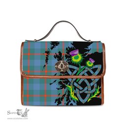 ScotsTee Shop Scottish Agnew Ancient Clan Tartan Canvas Bag Celtic Knot and Thistle with Scotland Map Bag