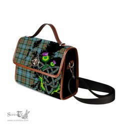 ScotsTee Shop Scottish Brisbane Modern Clan Tartan Canvas Bag Celtic Knot and Thistle with Scotland Map Bag