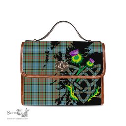 ScotsTee Shop Scottish Brisbane Modern Clan Tartan Canvas Bag Celtic Knot and Thistle with Scotland Map Bag