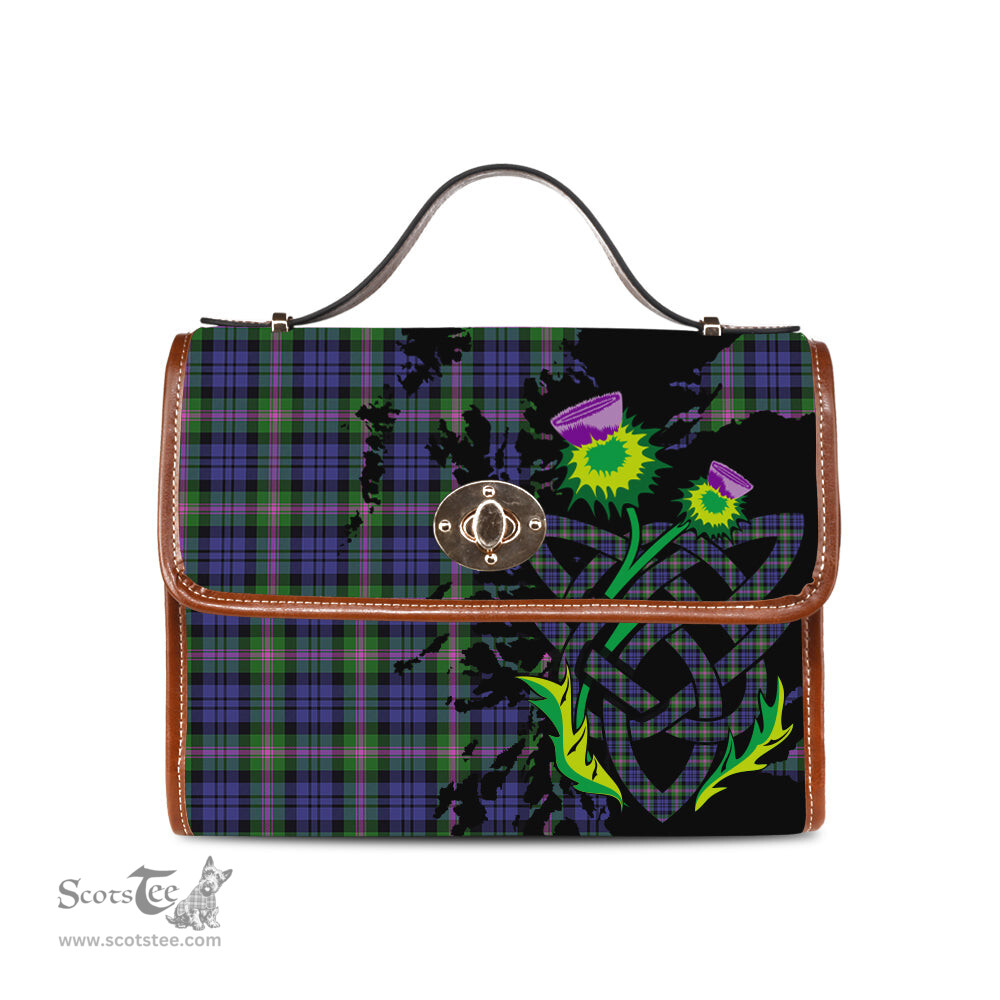 ScotsTee Shop Scottish Baird Modern Clan Tartan Canvas Bag Celtic Knot and Thistle with Scotland Map Bag