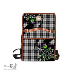 ScotsTee Shop Scottish Erskine Black and White Clan Tartan Canvas Bag Celtic Knot and Thistle with Scotland Map Bag