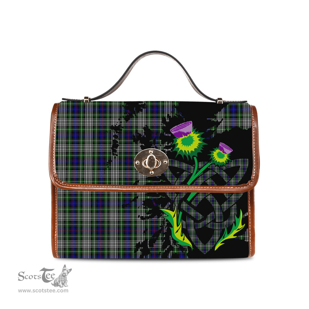 ScotsTee Shop Scottish Davidson of Tulloch Dress Clan Tartan Canvas Bag Celtic Knot and Thistle with Scotland Map Bag