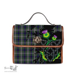 ScotsTee Shop Scottish Davidson of Tulloch Dress Clan Tartan Canvas Bag Celtic Knot and Thistle with Scotland Map Bag