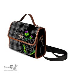 ScotsTee Shop Scottish Douglas Grey Clan Tartan Canvas Bag Celtic Knot and Thistle with Scotland Map Bag
