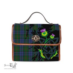 ScotsTee Shop Scottish Colquhoun Clan Tartan Canvas Bag Celtic Knot and Thistle with Scotland Map Bag