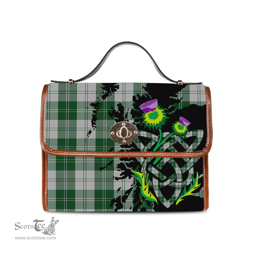 ScotsTee Shop Scottish Erskine Green Clan Tartan Canvas Bag Celtic Knot and Thistle with Scotland Map Bag