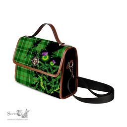 ScotsTee Shop Scottish Clephan Clan Tartan Canvas Bag Celtic Knot and Thistle with Scotland Map Bag