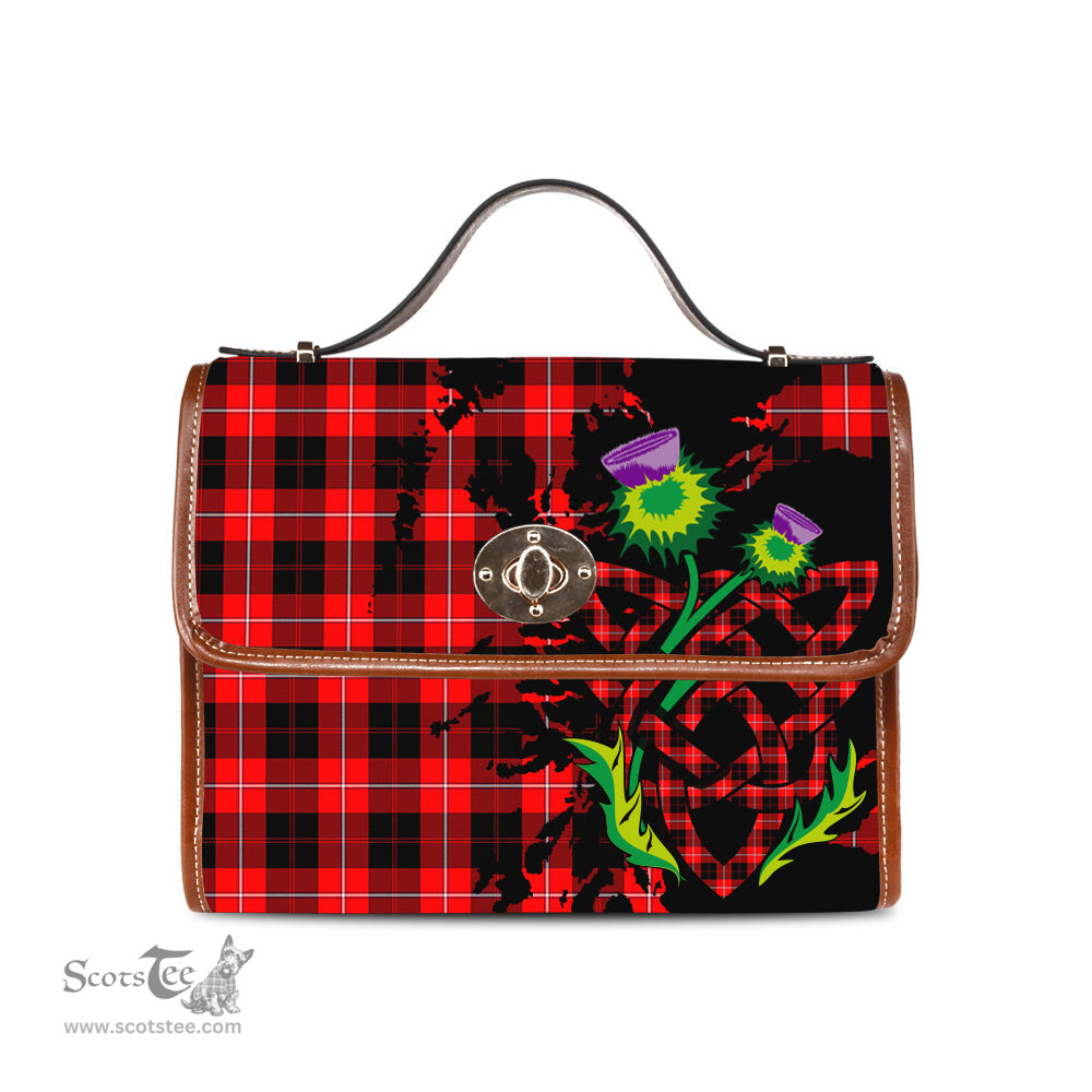 ScotsTee Shop Scottish Cunningham Modern Clan Tartan Canvas Bag Celtic Knot and Thistle with Scotland Map Bag