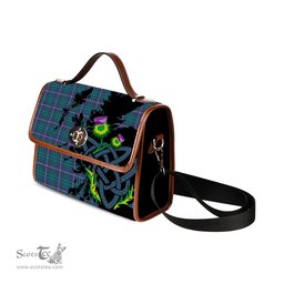 ScotsTee Shop Scottish Douglas Modern Clan Tartan Canvas Bag Celtic Knot and Thistle with Scotland Map Bag