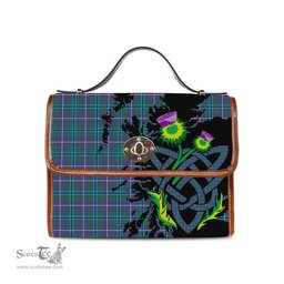 ScotsTee Shop Scottish Douglas Modern Clan Tartan Canvas Bag Celtic Knot and Thistle with Scotland Map Bag