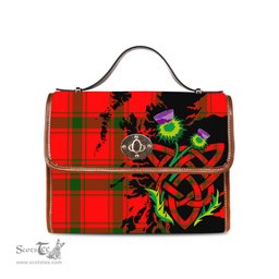 ScotsTee Shop Scottish Darroch Clan Tartan Canvas Bag Celtic Knot and Thistle with Scotland Map Bag