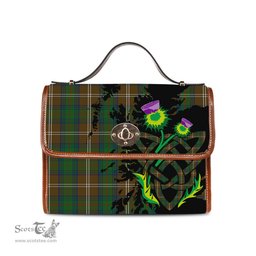 ScotsTee Shop Scottish Chisholm Hunting Clan Tartan Canvas Bag Celtic Knot and Thistle with Scotland Map Bag
