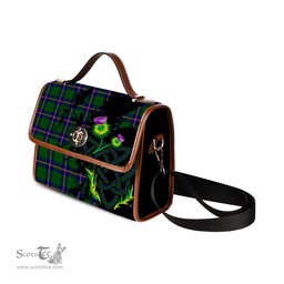 ScotsTee Shop Scottish Carmichael Modern Clan Tartan Canvas Bag Celtic Knot and Thistle with Scotland Map Bag