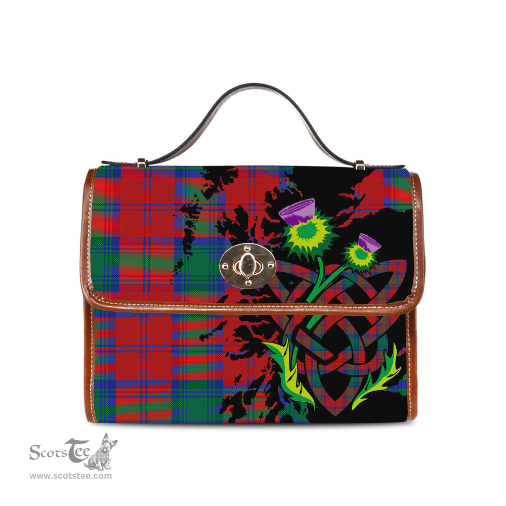 ScotsTee Shop Scottish Byres (Byses) Clan Tartan Canvas Bag Celtic Knot and Thistle with Scotland Map Bag