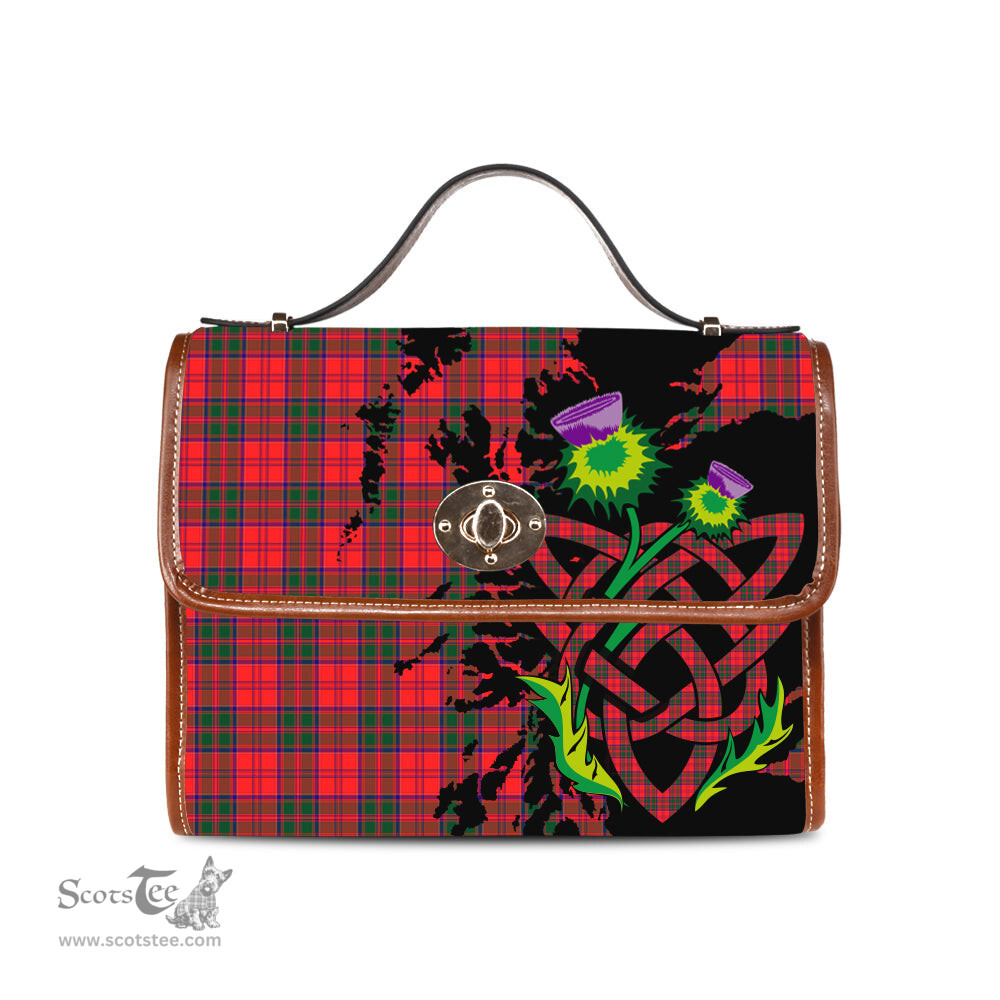 ScotsTee Shop Scottish Drummond Modern Clan Tartan Canvas Bag Celtic Knot and Thistle with Scotland Map Bag