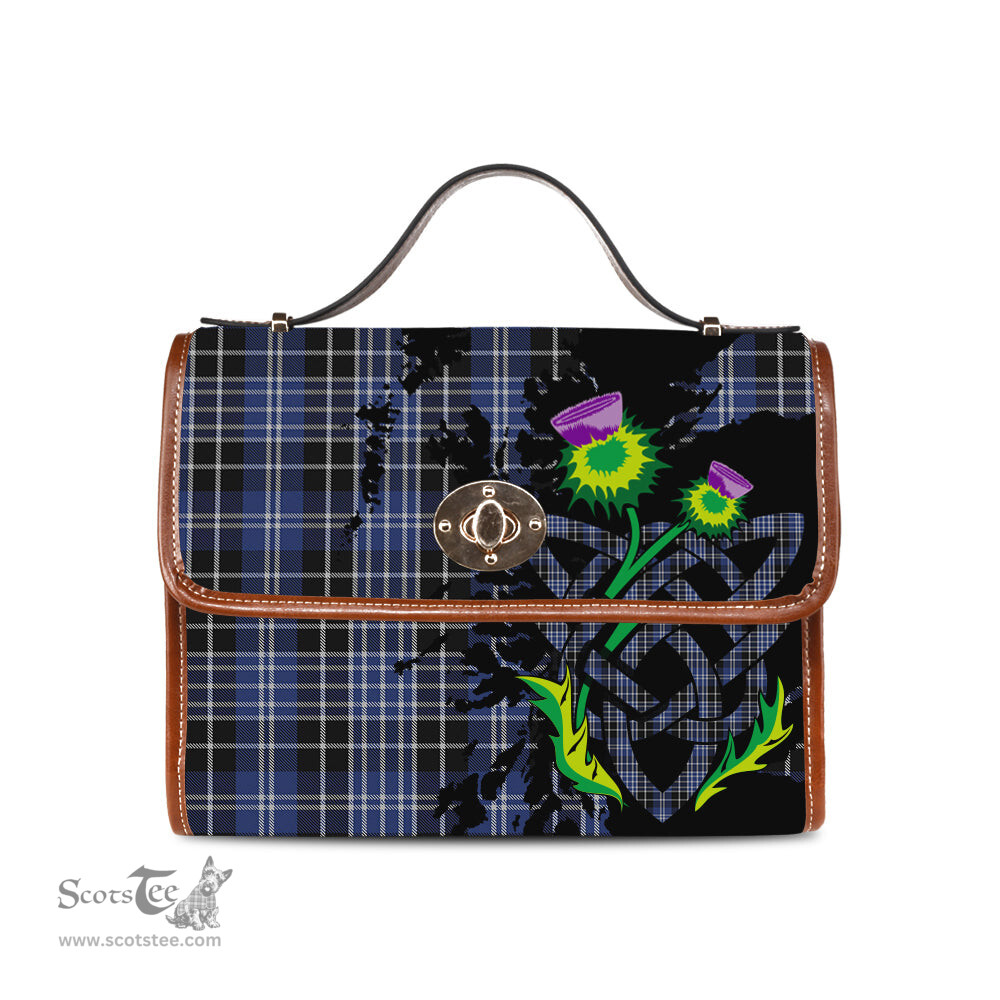 ScotsTee Shop Scottish Clark Clan Tartan Canvas Bag Celtic Knot and Thistle with Scotland Map Bag