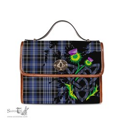 ScotsTee Shop Scottish Clark Clan Tartan Canvas Bag Celtic Knot and Thistle with Scotland Map Bag