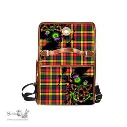 ScotsTee Shop Scottish Buchanan Modern Clan Tartan Canvas Bag Celtic Knot and Thistle with Scotland Map Bag