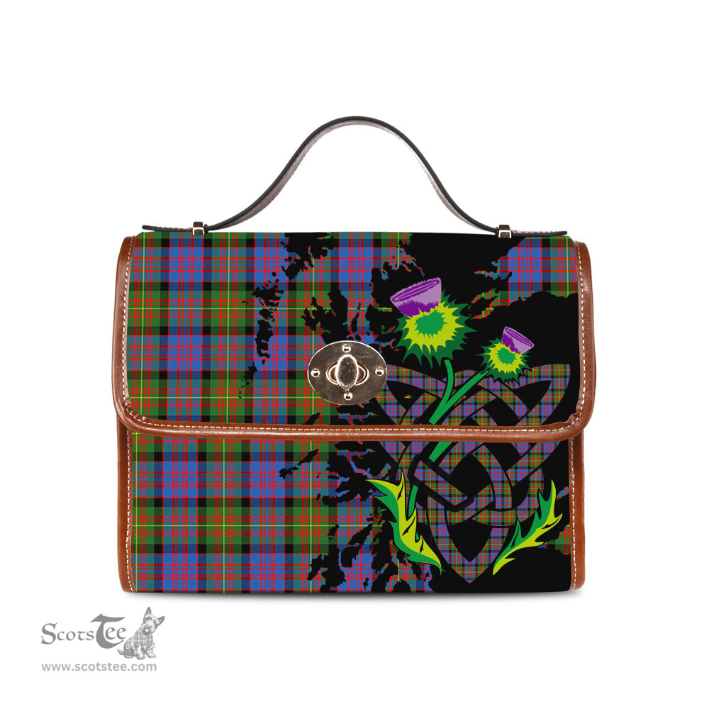 ScotsTee Shop Scottish Carnegie Ancient Clan Tartan Canvas Bag Celtic Knot and Thistle with Scotland Map Bag