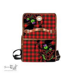 ScotsTee Shop Scottish Chisholm Modern Clan Tartan Canvas Bag Celtic Knot and Thistle with Scotland Map Bag