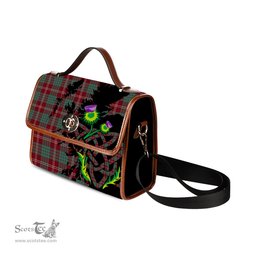 ScotsTee Shop Scottish Crawford Modern Clan Tartan Canvas Bag Celtic Knot and Thistle with Scotland Map Bag