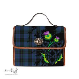 ScotsTee Shop Scottish Clergy Blue Clan Tartan Canvas Bag Celtic Knot and Thistle with Scotland Map Bag