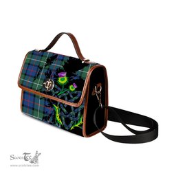 ScotsTee Shop Scottish Davidson of Tulloch Clan Tartan Canvas Bag Celtic Knot and Thistle with Scotland Map Bag