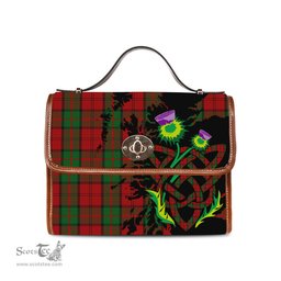ScotsTee Shop Scottish Dunbar Clan Tartan Canvas Bag Celtic Knot and Thistle with Scotland Map Bag