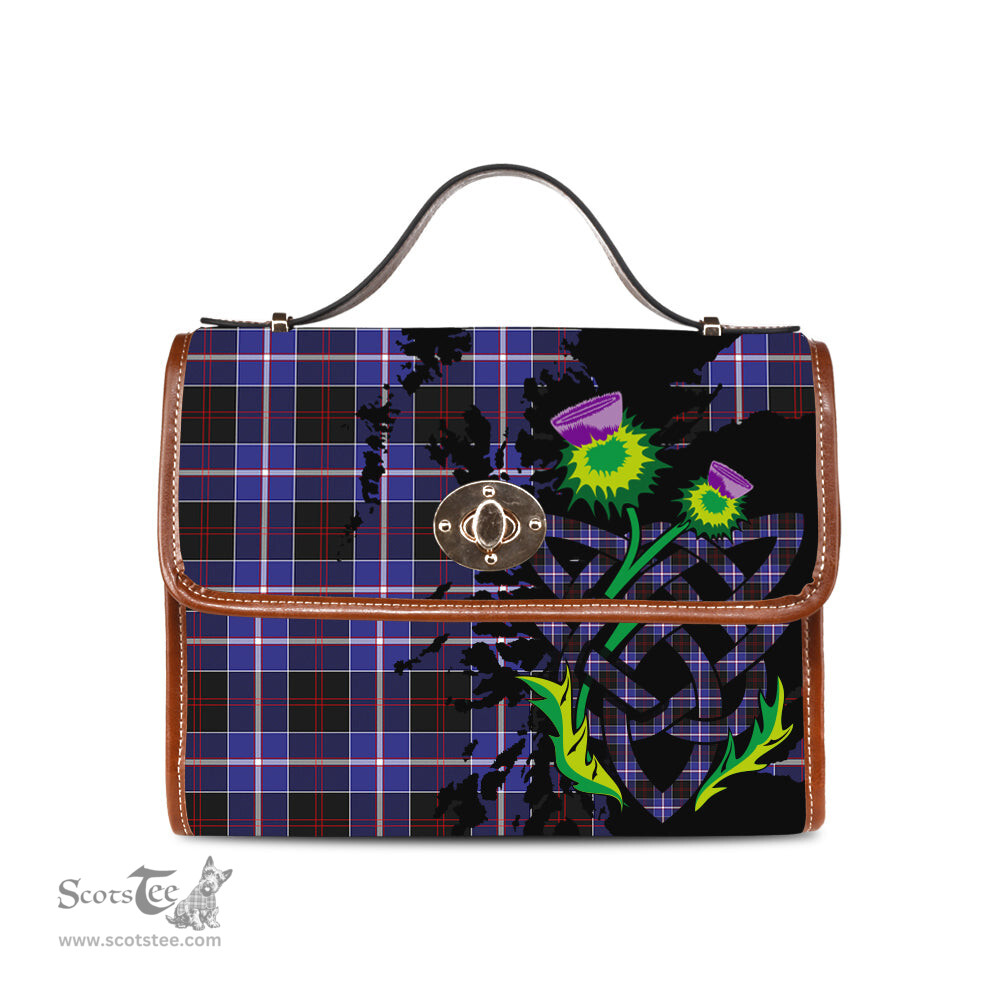 ScotsTee Shop Scottish Dunlop Modern Clan Tartan Canvas Bag Celtic Knot and Thistle with Scotland Map Bag