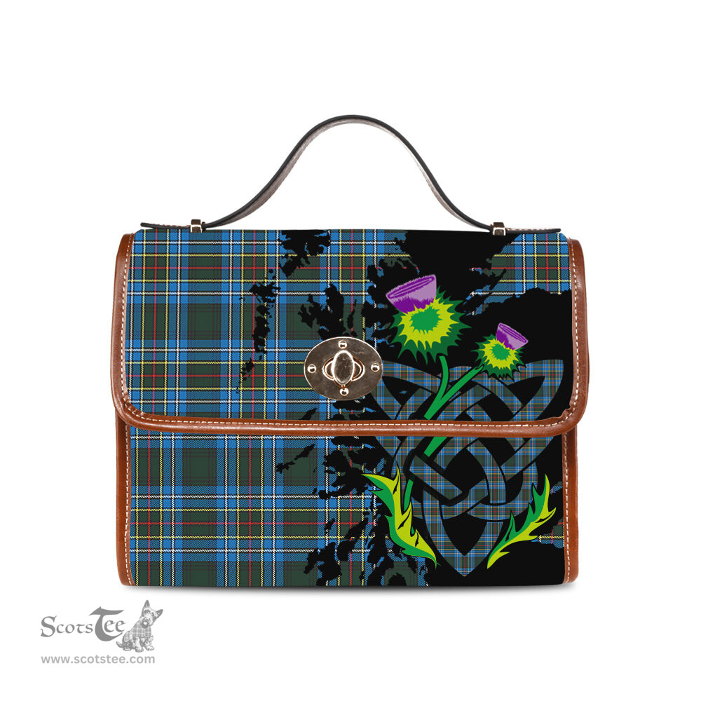 ScotsTee Shop Scottish Cockburn Modern Clan Tartan Canvas Bag Celtic Knot and Thistle with Scotland Map Bag