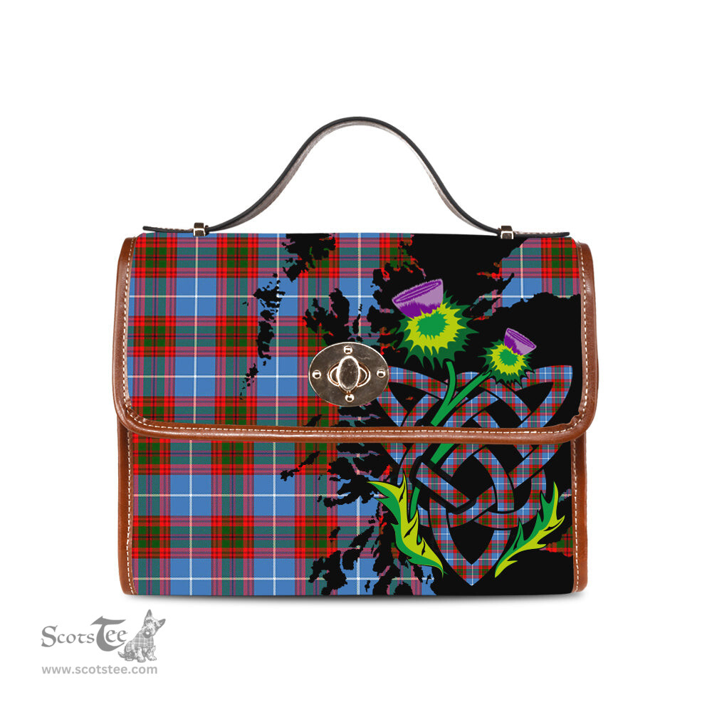 ScotsTee Shop Scottish Crichton Clan Tartan Canvas Bag Celtic Knot and Thistle with Scotland Map Bag