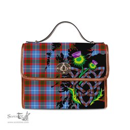 ScotsTee Shop Scottish Crichton Clan Tartan Canvas Bag Celtic Knot and Thistle with Scotland Map Bag