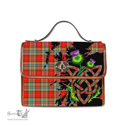 ScotsTee Shop Scottish Chattan Clan Tartan Canvas Bag Celtic Knot and Thistle with Scotland Map Bag