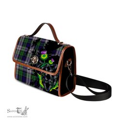 ScotsTee Shop Scottish Colquhoun Dress Clan Tartan Canvas Bag Celtic Knot and Thistle with Scotland Map Bag