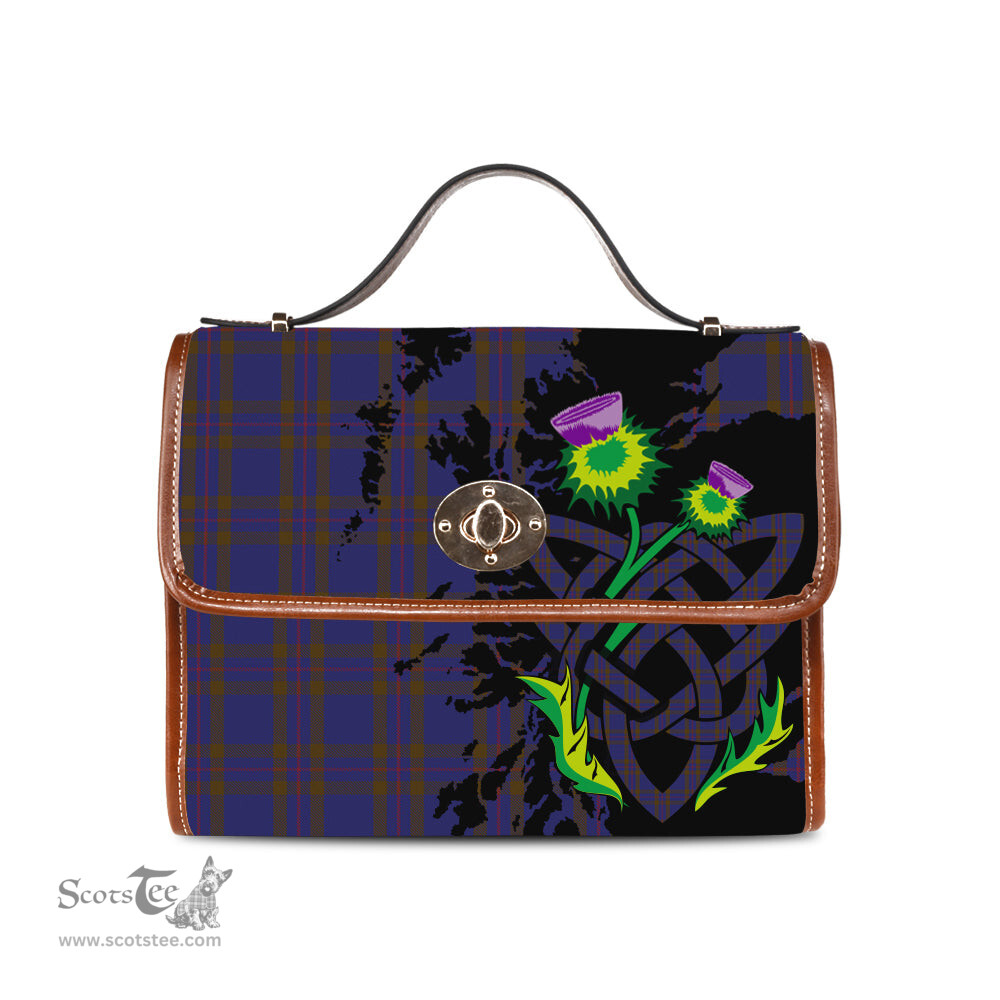ScotsTee Shop Scottish Elliot Clan Tartan Canvas Bag Celtic Knot and Thistle with Scotland Map Bag