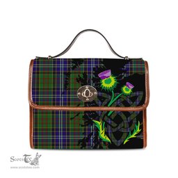 ScotsTee Shop Scottish Drennan Clan Tartan Canvas Bag Celtic Knot and Thistle with Scotland Map Bag