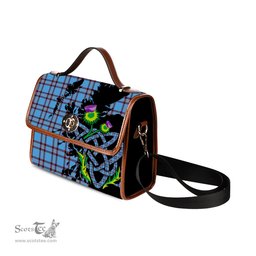 ScotsTee Shop Scottish Elliot Ancient Clan Tartan Canvas Bag Celtic Knot and Thistle with Scotland Map Bag