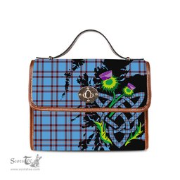 ScotsTee Shop Scottish Elliot Ancient Clan Tartan Canvas Bag Celtic Knot and Thistle with Scotland Map Bag