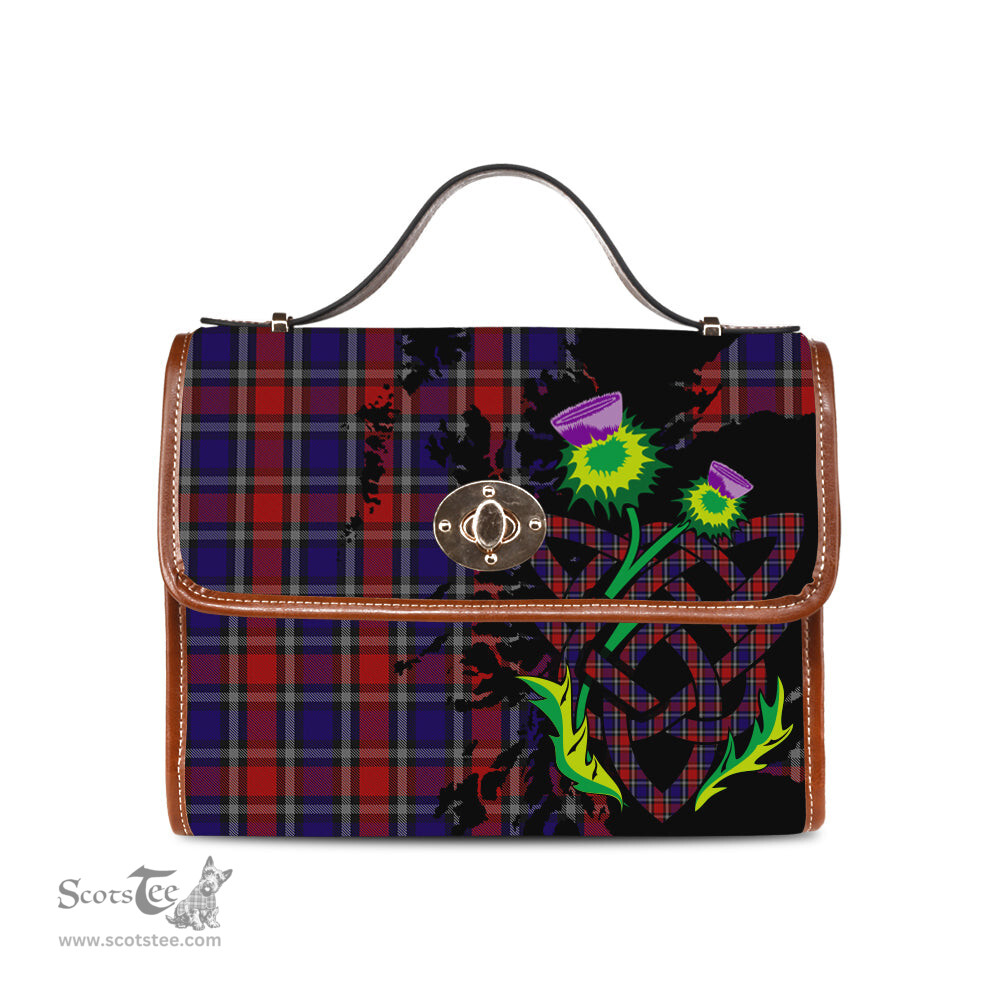 ScotsTee Shop Scottish Clark Red Clan Tartan Canvas Bag Celtic Knot and Thistle with Scotland Map Bag