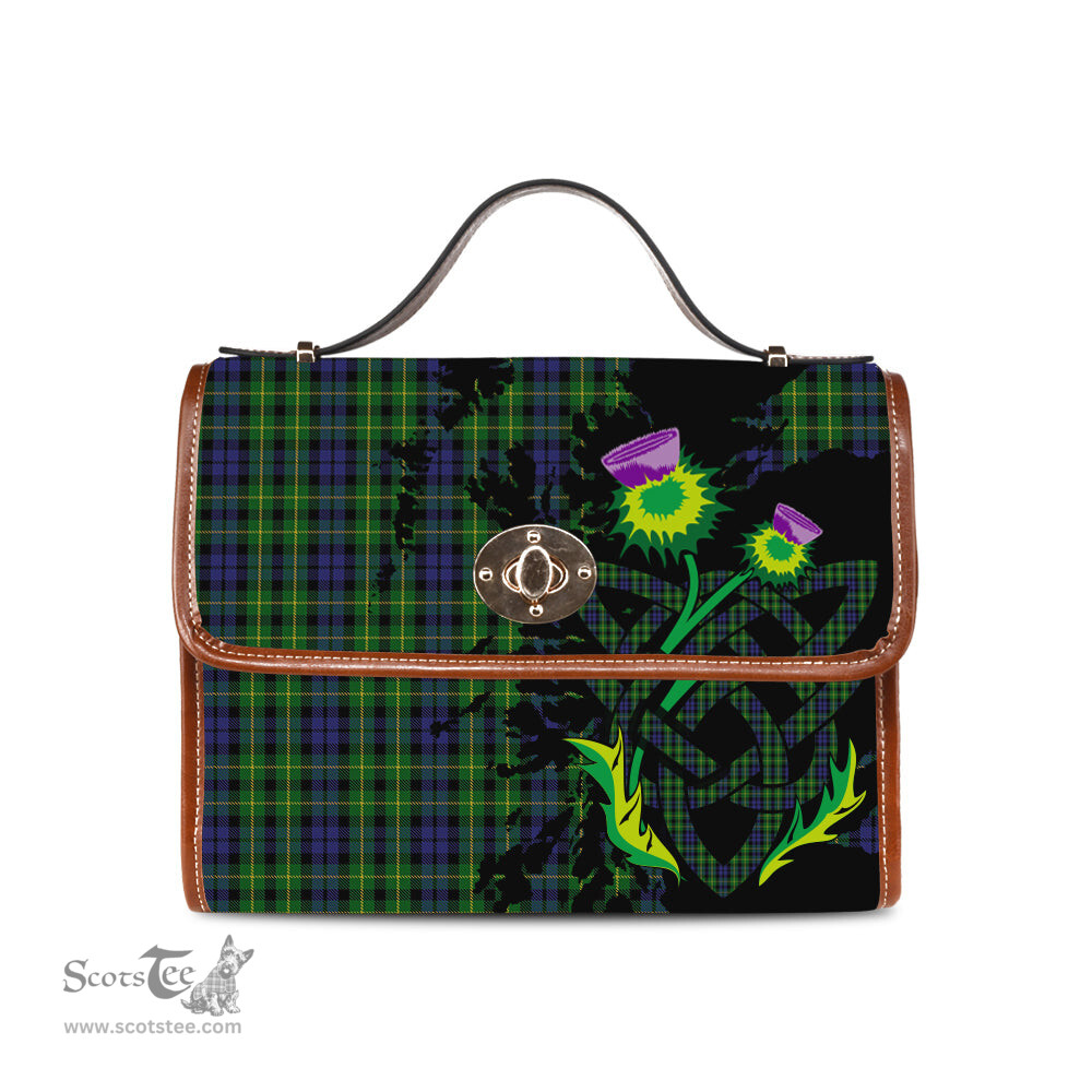 ScotsTee Shop Scottish Campbell of Breadalbane Clan Tartan Canvas Bag Celtic Knot and Thistle with Scotland Map Bag