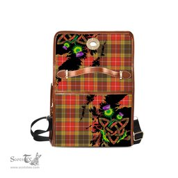 ScotsTee Shop Scottish Buchanan Old Set Weathered Clan Tartan Canvas Bag Celtic Knot and Thistle with Scotland Map Bag
