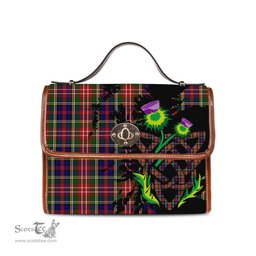 ScotsTee Shop Scottish Christie Clan Tartan Canvas Bag Celtic Knot and Thistle with Scotland Map Bag