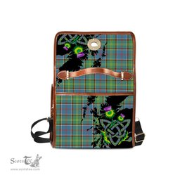 ScotsTee Shop Scottish Colville Clan Tartan Canvas Bag Celtic Knot and Thistle with Scotland Map Bag