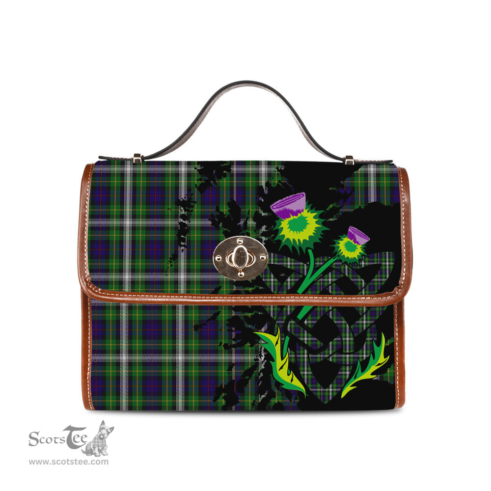 ScotsTee Shop Scottish Farquharson Dress Clan Tartan Canvas Bag Celtic Knot and Thistle with Scotland Map Bag