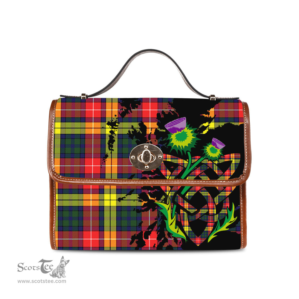 ScotsTee Shop Scottish Dewar Clan Tartan Canvas Bag Celtic Knot and Thistle with Scotland Map Bag