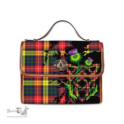ScotsTee Shop Scottish Dewar Clan Tartan Canvas Bag Celtic Knot and Thistle with Scotland Map Bag