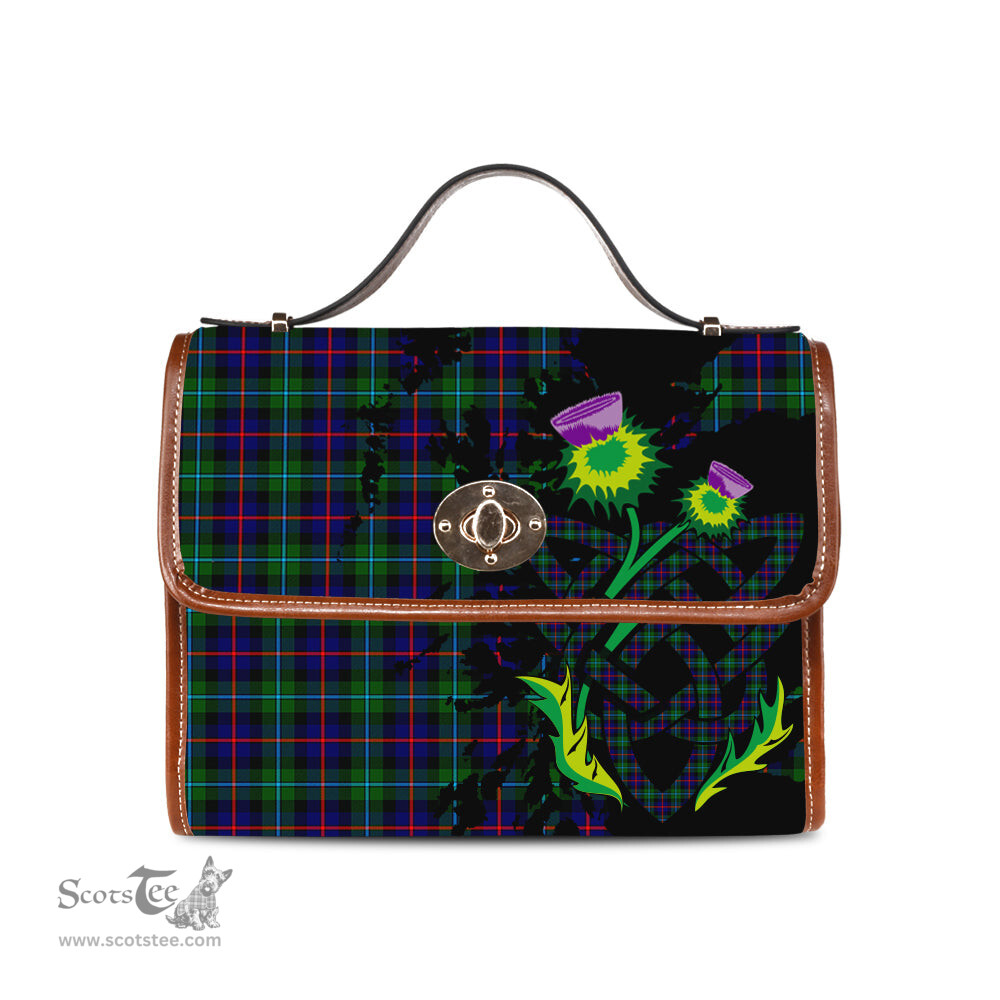 ScotsTee Shop Scottish Campbell of Cawdor Modern Clan Tartan Canvas Bag Celtic Knot and Thistle with Scotland Map Bag