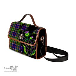 ScotsTee Shop Scottish Dalrymple Clan Tartan Canvas Bag Celtic Knot and Thistle with Scotland Map Bag