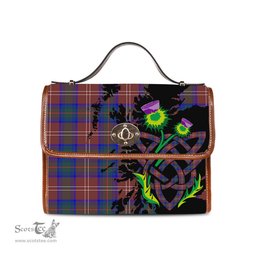 ScotsTee Shop Scottish Chisholm Hunting Modern Clan Tartan Canvas Bag Celtic Knot and Thistle with Scotland Map Bag